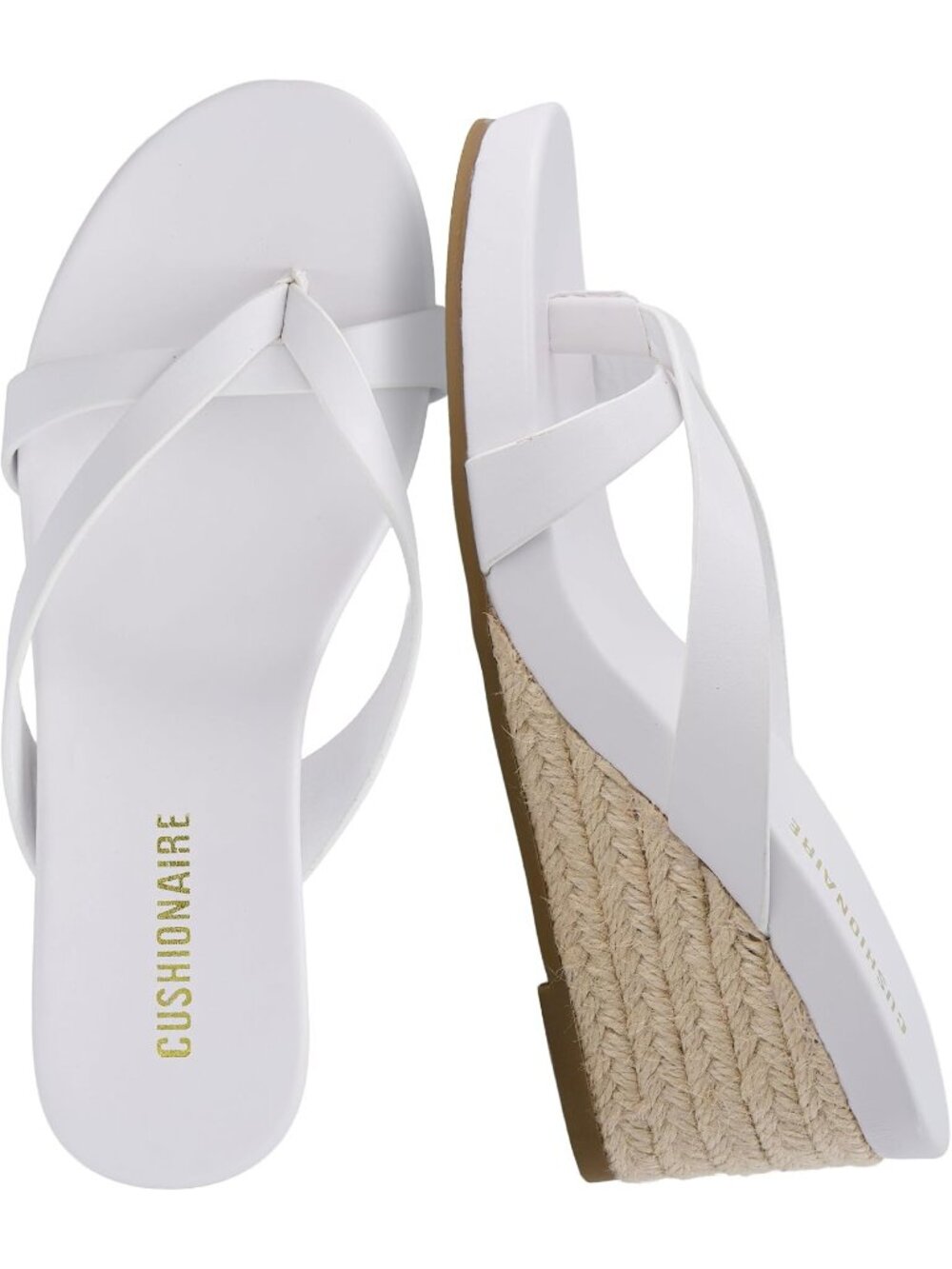 Women's Ivory Wedge Sandals Thong Flip Flops with Cross Strap and Slip-On Design